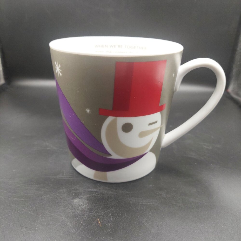 Starbucks 2011 Large Winking Snowman Winter Coffee Mug EUC "When We're Together"